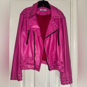 Crazy Train Studded Pink Faux Leather Moto Jacket
